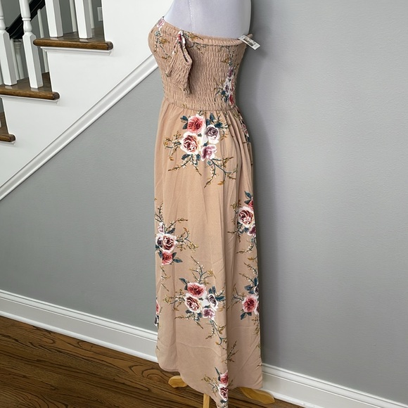 Boho Beach Hut Strapless Floral Print Lightweight High-Low Coverup Dress - Picture 3 of 6